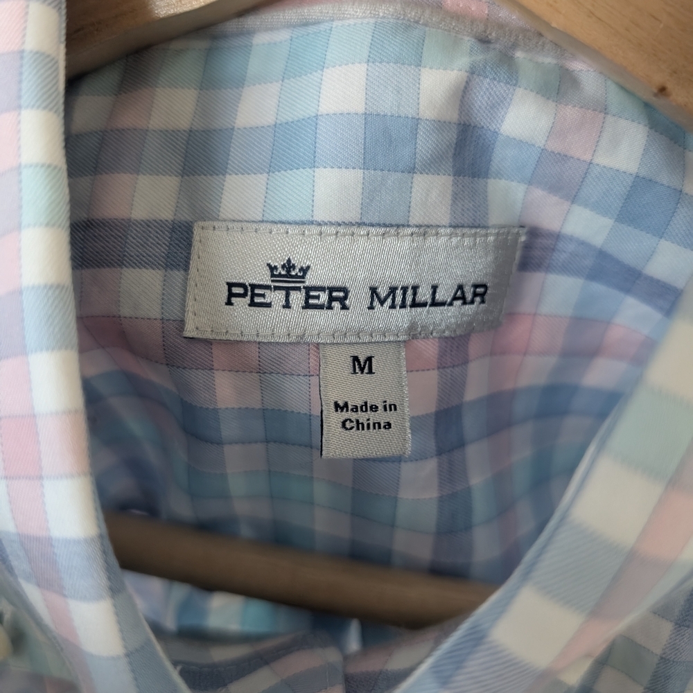 Peter Millar Shirt Men's Medium Multicolor Gingham Pattern Spring Easter - Picture 5 of 8